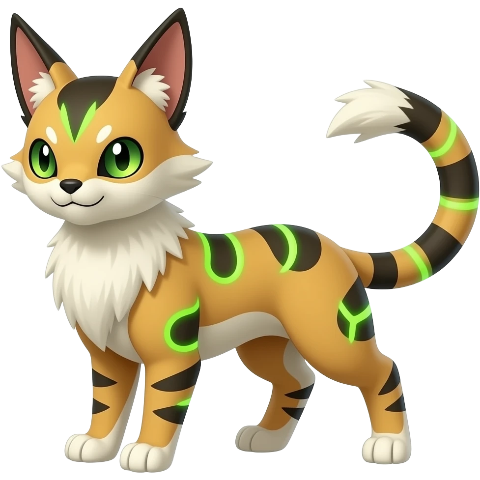 Renamon-Zeraora-Genet-Civet-caracal-Fennekin-Manectric-Vaporeon-Fakémon-hybrid with glowing neon markings emoji