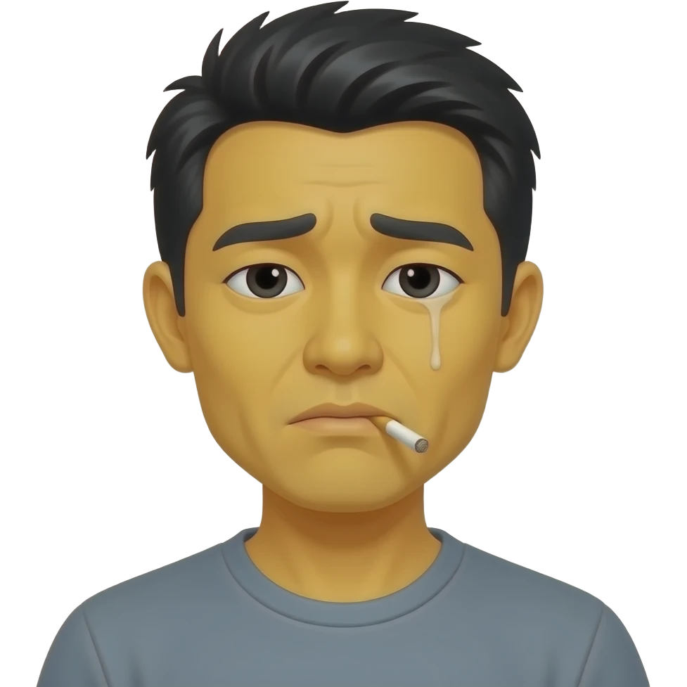 yellow face asian man smoking a cigarette he looks very tired emoji