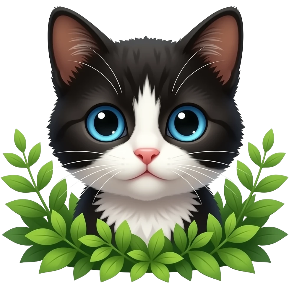 Realistic black kitten with white markings and striking blue eyes ...