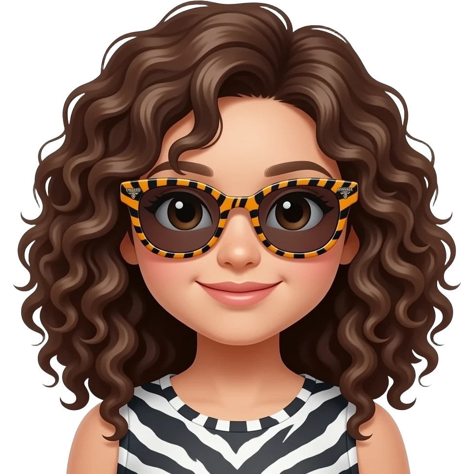 Brown chubby asian girl with curly hair and prada tiger print sunglasses emoji