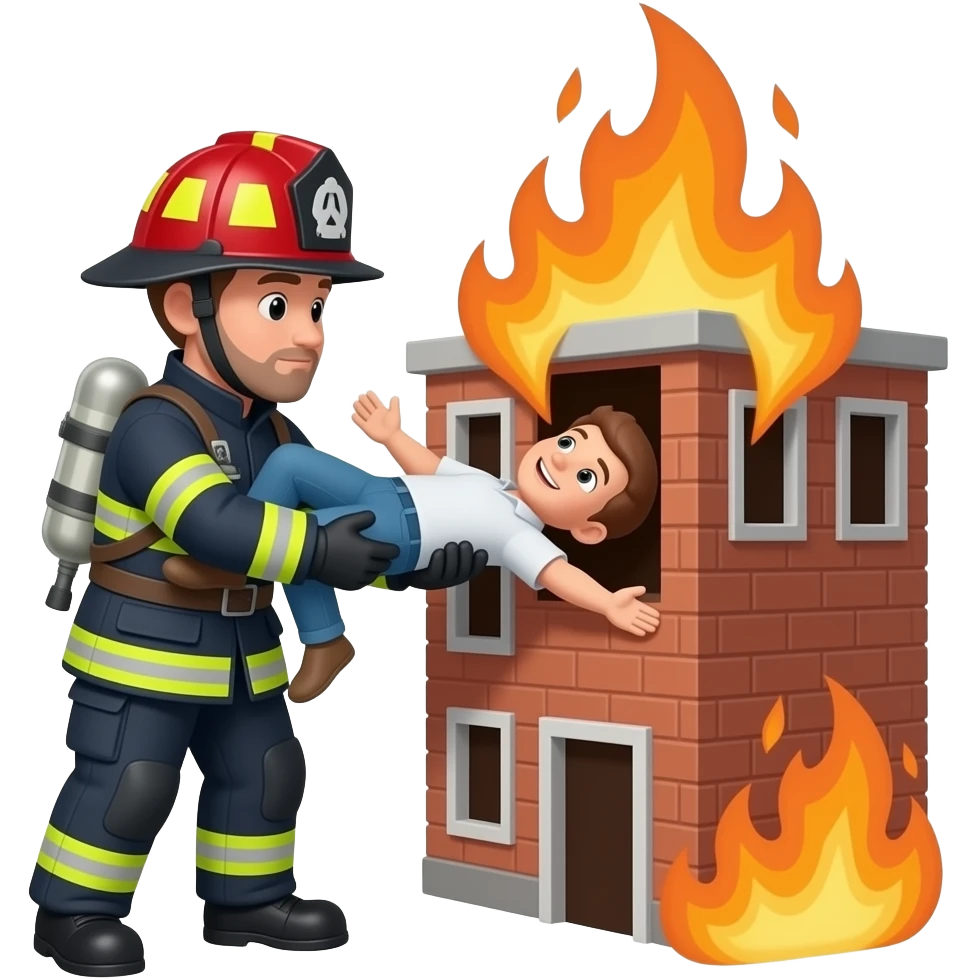 fire fighter saving a person from a burning building emoji
