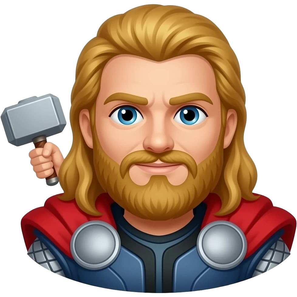 Je veux un emoji à l'effigie de Thor mais pas celui de la licence Marvel le vrai qui est roux qui a une barbe avec le vrai mjöllnir emoji