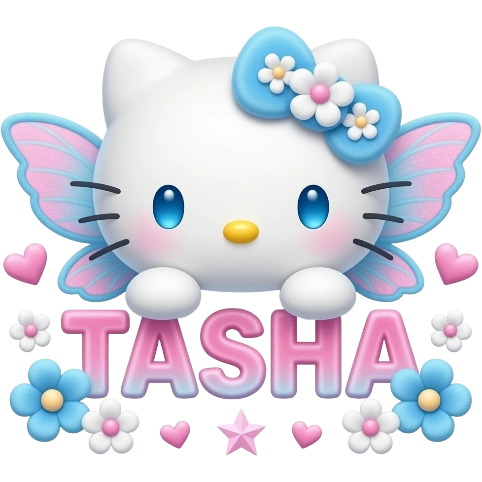 White velvety fur 3D hello kitty head with blue white pink gradient 3D ...