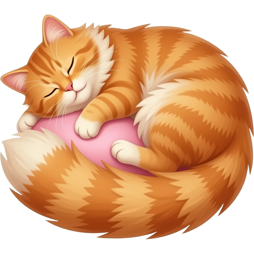 A fluffy red cat, similar to a Maine Coon, sleeps with his pink belly up emoji