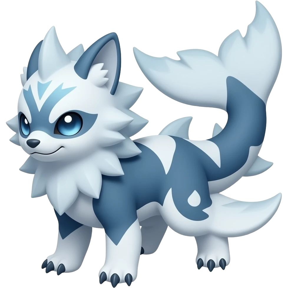 Bluish blackish whitish greyish gradients Absol-Amaura-Garchomp-Sharpedo-Aurorus-Vulpix-hybrid with orca tail emoji