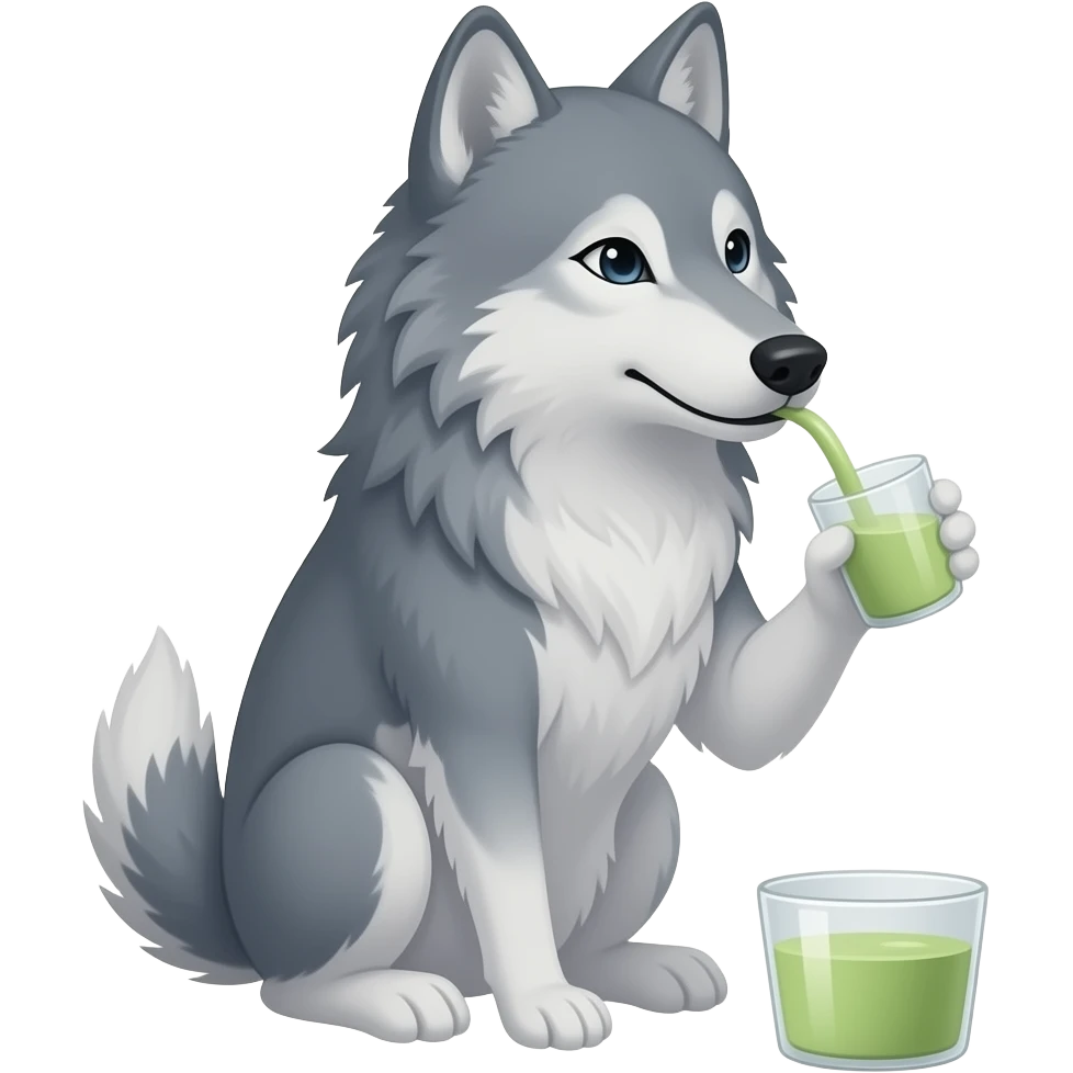 Wolf sitting drinking matcha emoji
