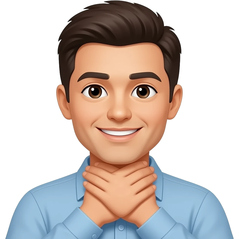 Not smiling hands around your own neck emoji