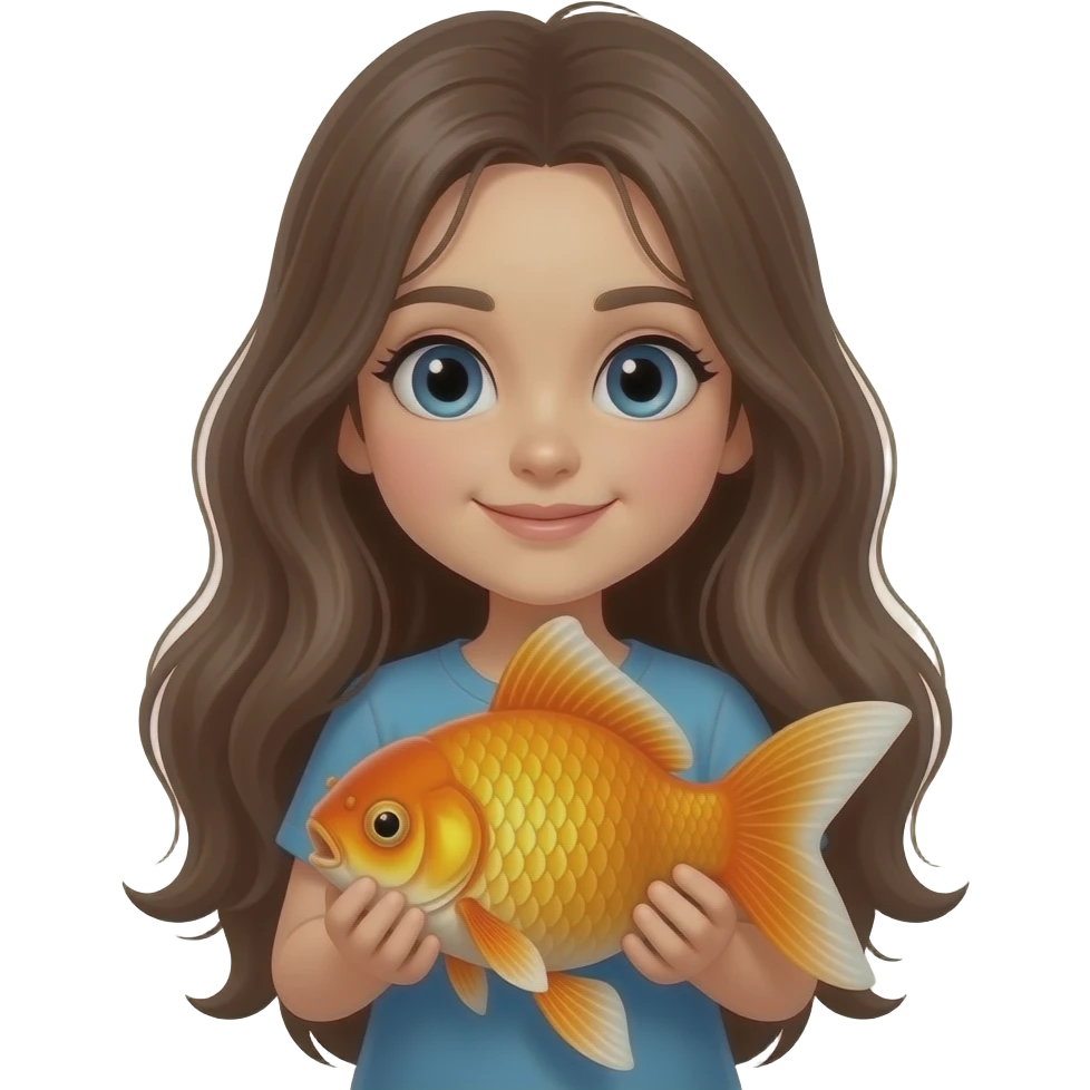 Long haired Girl holding large goldfish emoji