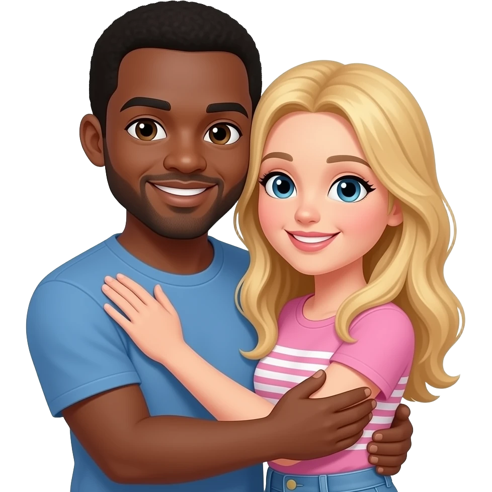 Bald black man hugging his blonde girlfriend emoji