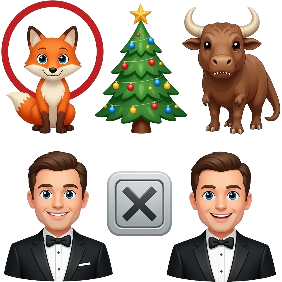 X❌❎🎄🦊🐂🤵‍♂️🦖🩻😃 emoji
