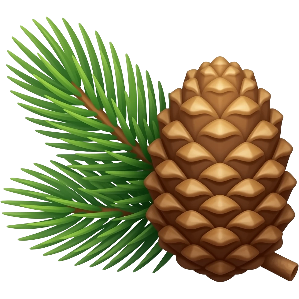 pine needles and a phallic pine cone with a holy halo ring emoji