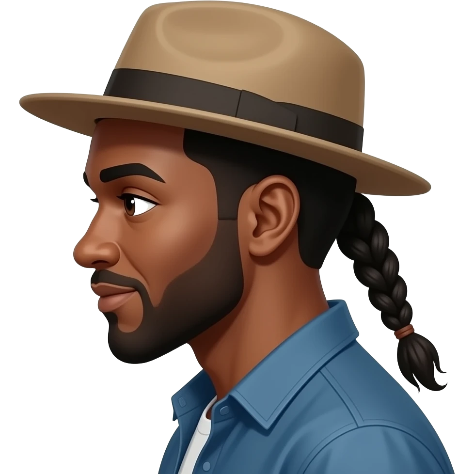 Visage homme noire tresse chapeau retourner emoji emoji
