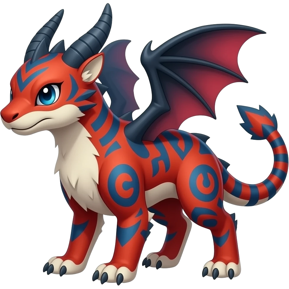 scaly tribal-patterned digitigrade quadrupedal Red and blue Vaporeon-Salandit-Toothless-hybrid emoji