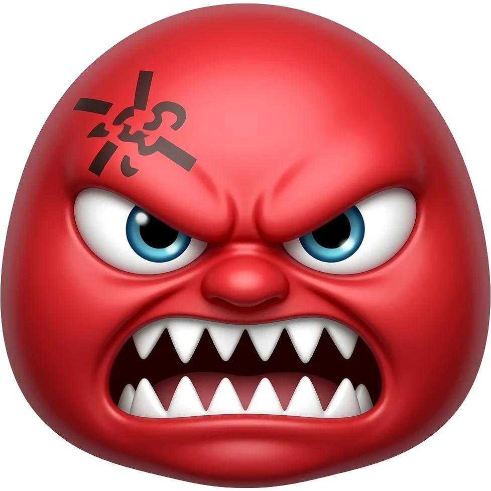 Make a 😀  emoji angry but teeth sharp and skin red and angry a 💢 mark on its head left and eyes very angry. And in rage. It is a 😡 emoji emoji