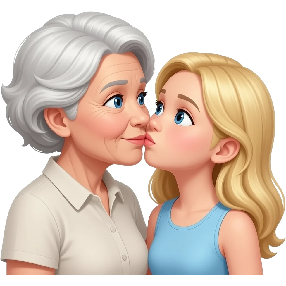 grandmother kissing a grandaughter both blonde with blue eyes emoji