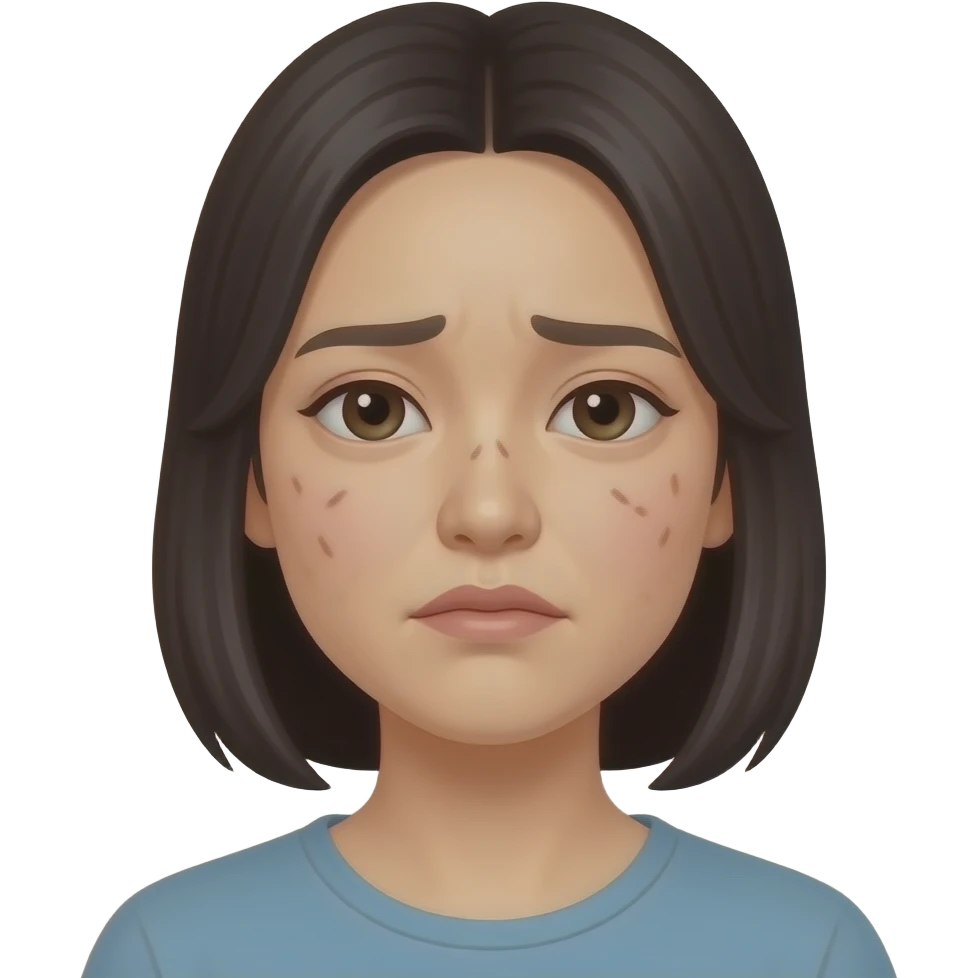얼굴 양쪽에 여드름이 난 한국 여자 표정은 울상이다 emoji