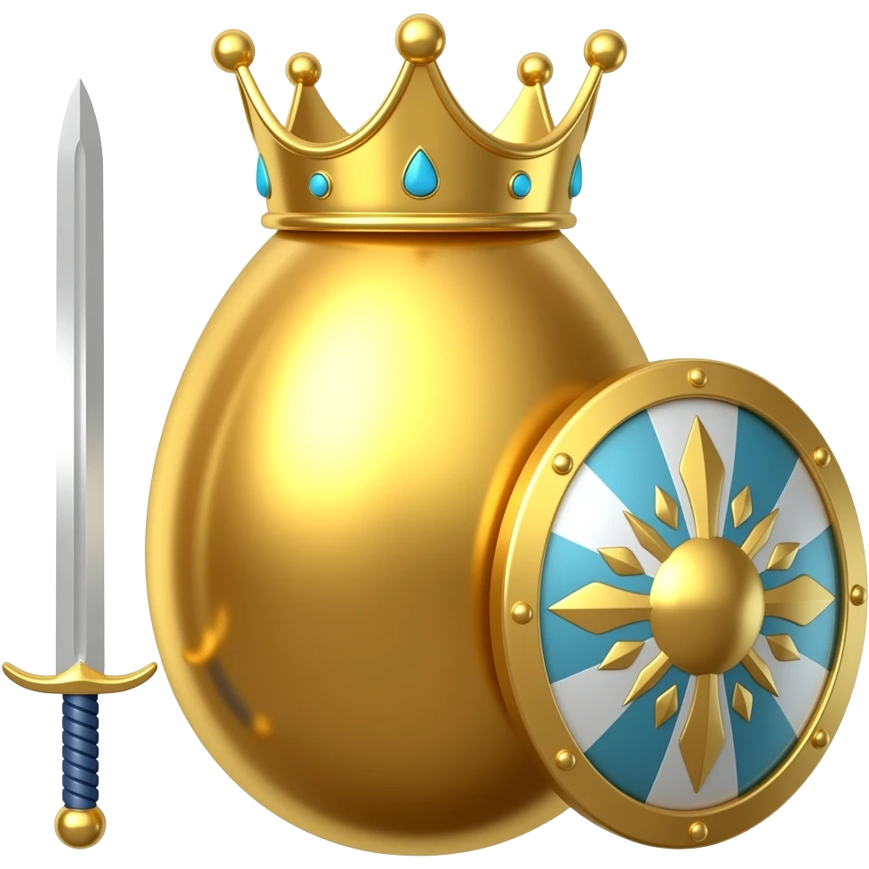 golden egg with sword and shield and crown emoji