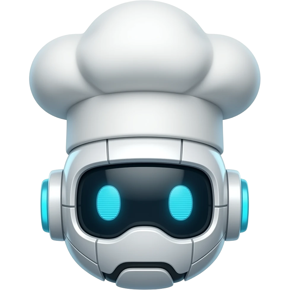 futuristic robot head with chef hat emoji