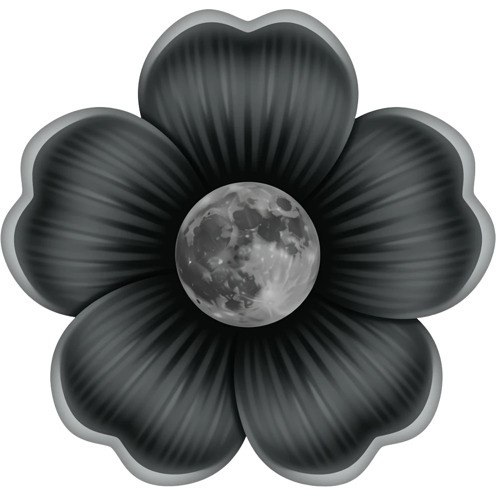 black flower, with a black moon in the bloom emoji