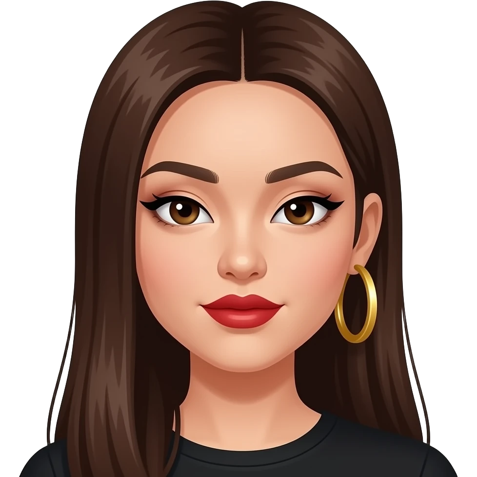 asian baddie with long brown straight hair  side partedwith big thick gold hoop earring and monolid eyes with red lipstick and cateye eyeliner and inner corner eyeliner fox eye no double eyelids, monolids only makeup emoji