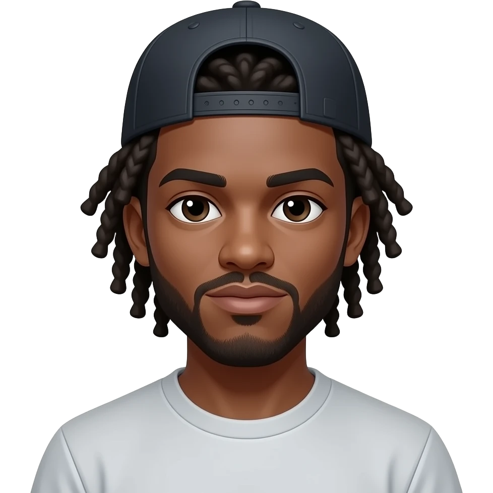 black man with freeform dreads and a snapback facing foward emoji