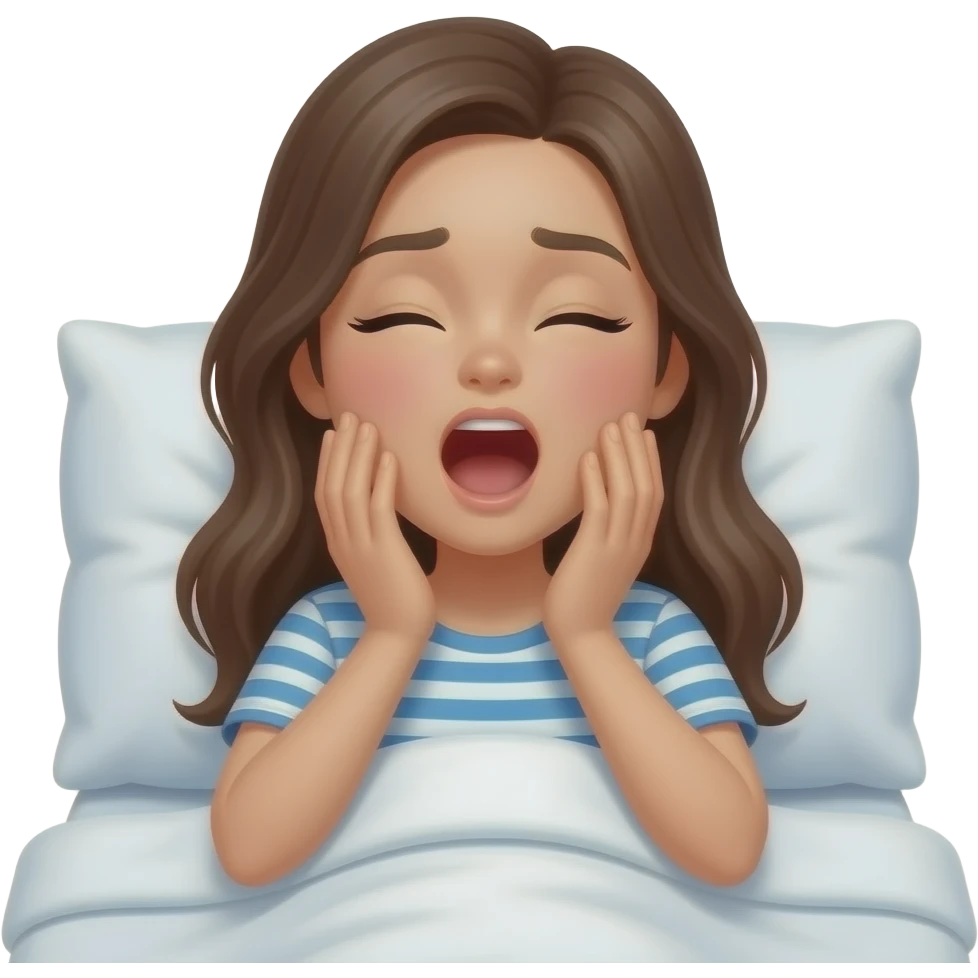 teen girl long hair in bed yawning emoji