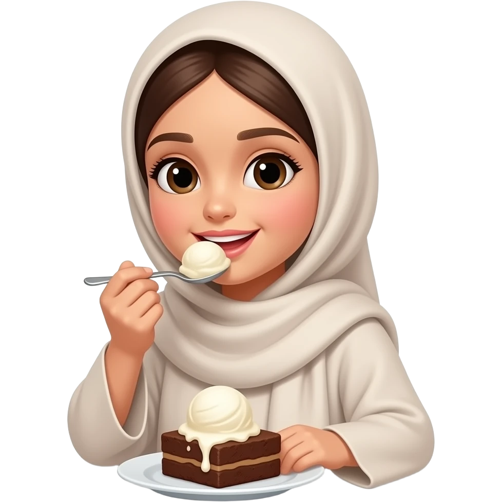 big girl eating brownie with ice cream wearing abaya emoji