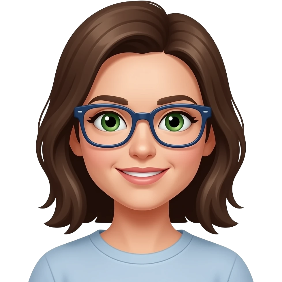 Female, Green eyes, brown hair, navy blue glasses emoji