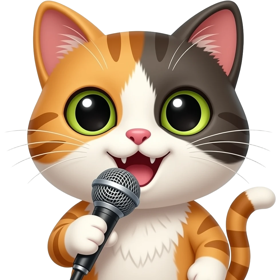 burst up front view singing pop star cat with microphone, simple, less detail emoji