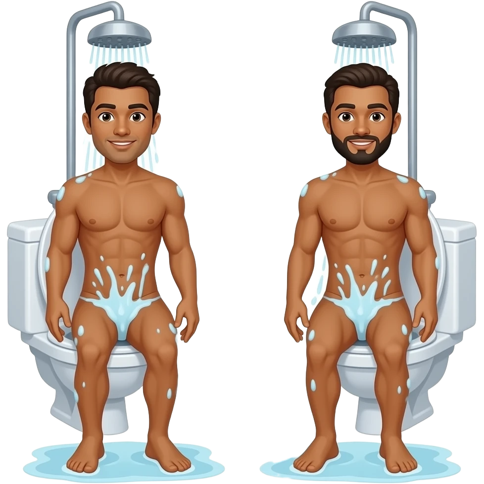 2 Brown  Mans naked bathroom wash butt in to shower full body emoji
