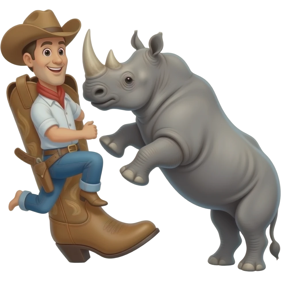 Big texas cowboy boot kicking out a rhino emoji