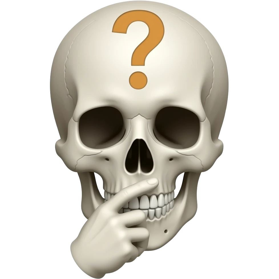 A thinking gesture of a skull head with a question mark above the head emoji