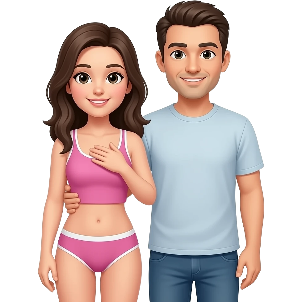 اجعل فتاة ترتدي الملابس الداخلية ورجل يقف بجانبها ويمسك صدرها emoji