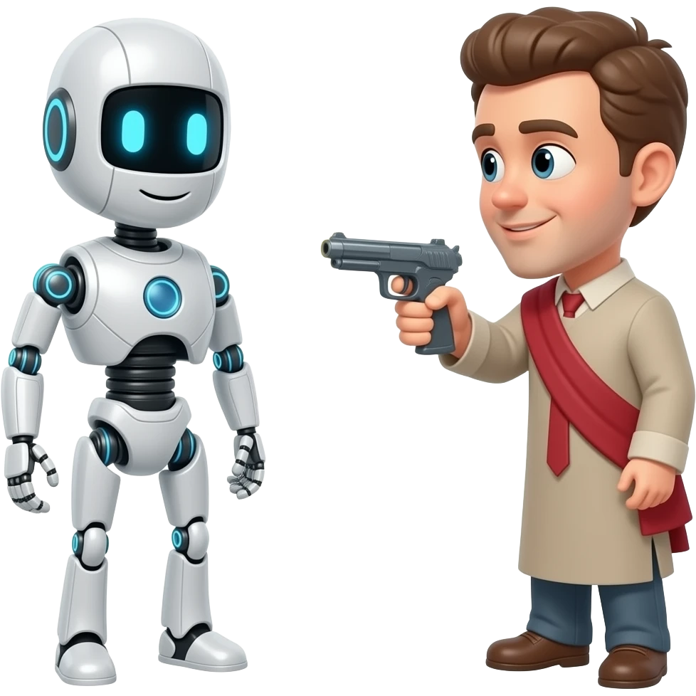 AI Robot shooting a christian white guy emoji