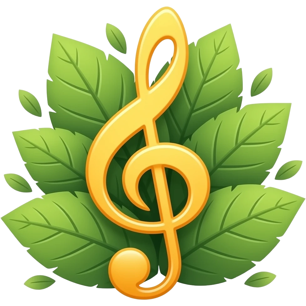 note de musique, avec feuilles alentour, évoquant la nature emoji