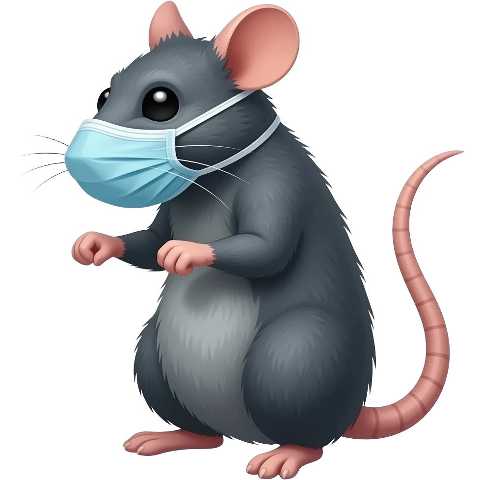 Banksy rat wearing a medical mask with arms cringed looking sideways emoji
