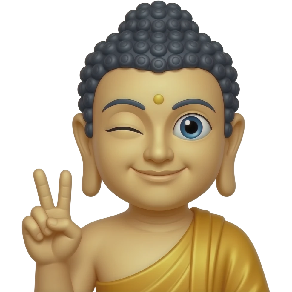 Buddha's face winking and doing a peace sign emoji | AI Emoji Generator
