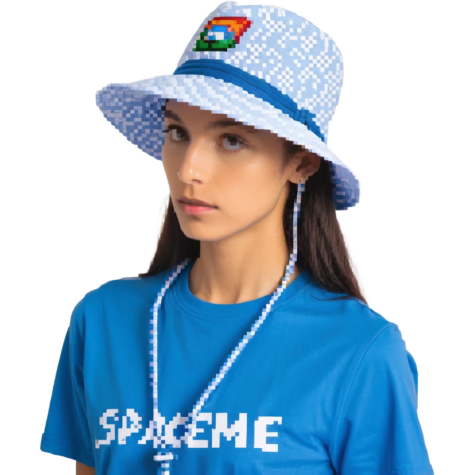 Синяя спортивная панамка со шнурком и надписью SPACEME, no background emoji