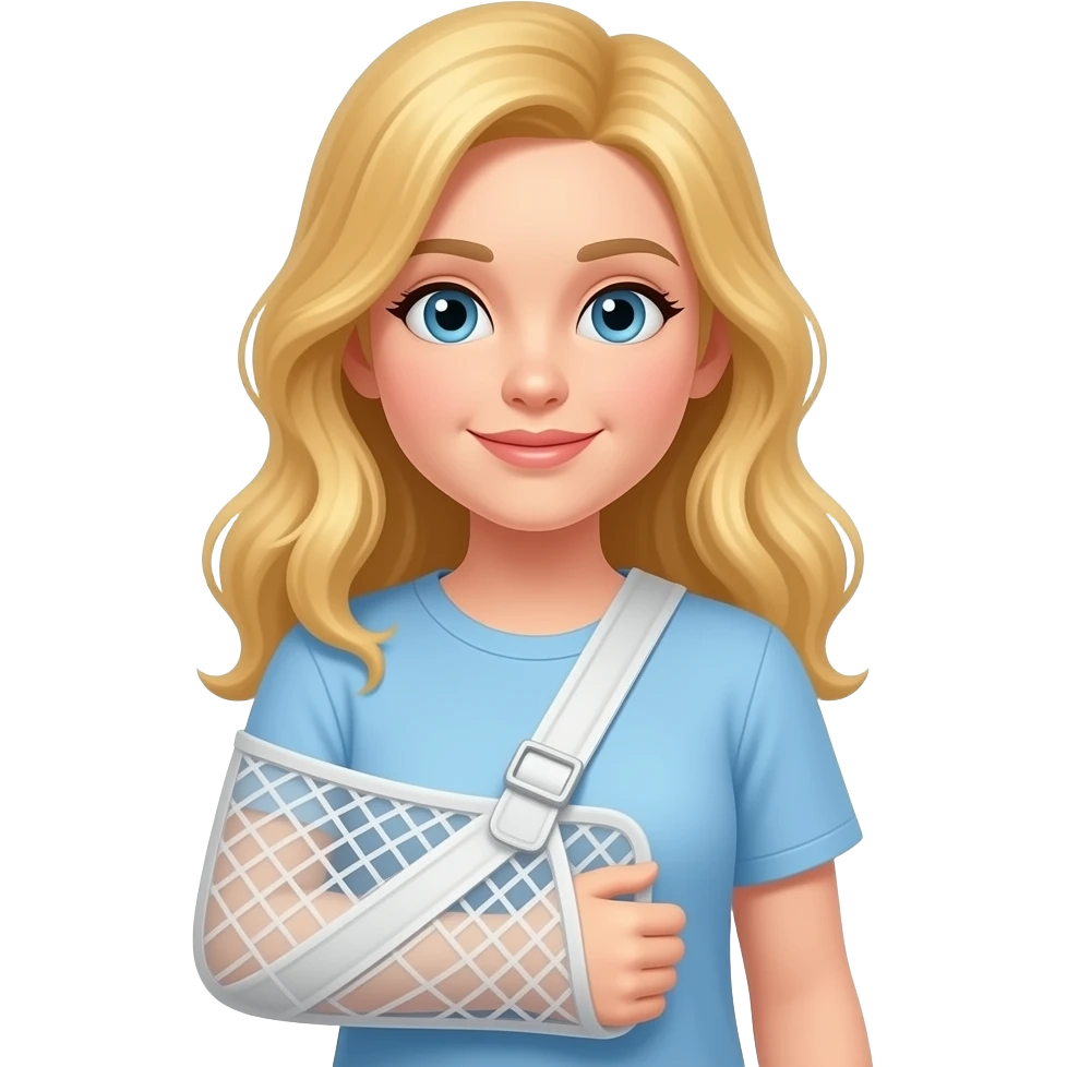 Blonde Emoji long blonde hair girl with medical large right shoulder sling emoji
