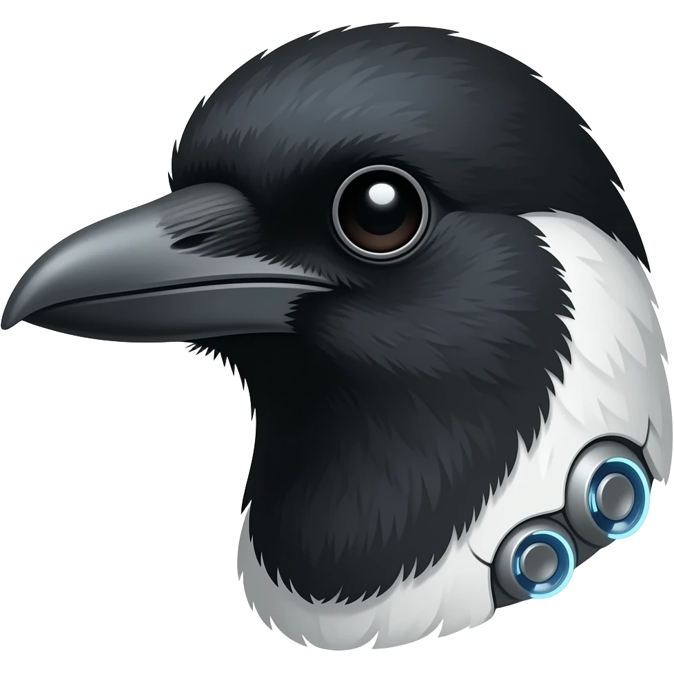 A cyborg magpie head emoji