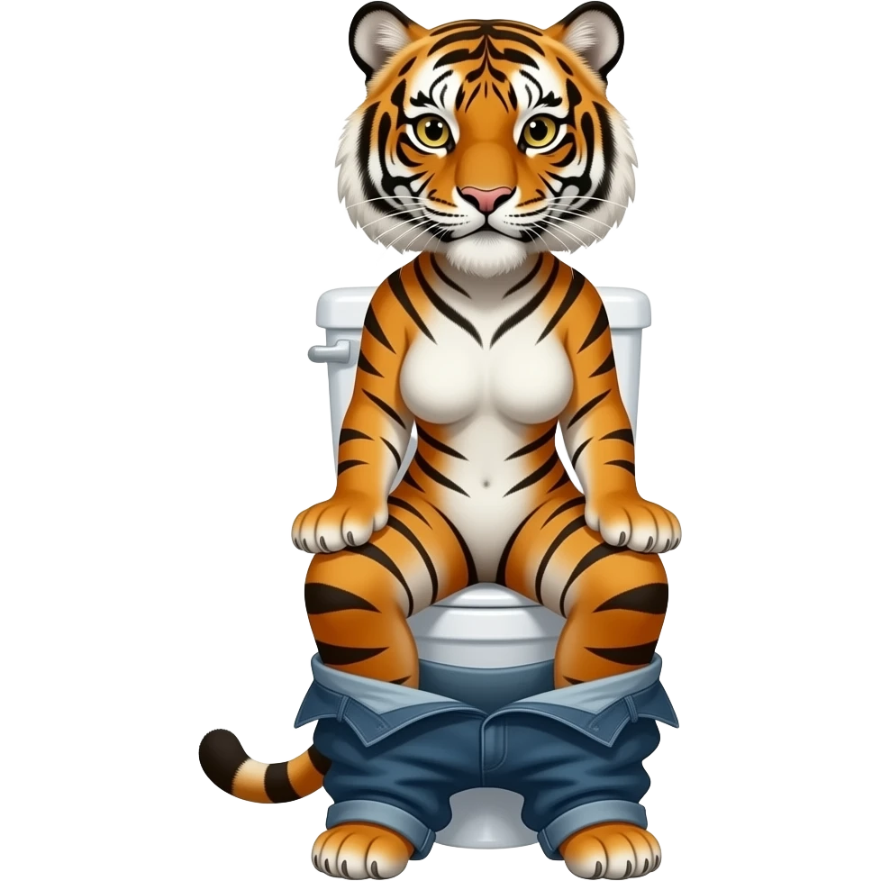Female tiger furry person woman sit on toilet,pants down, emoji