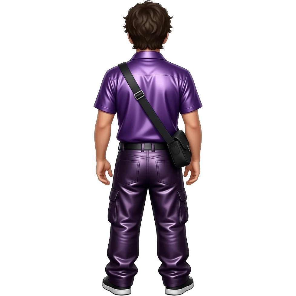 Bam Margera from behind with purple metallic shirt, dark purple metallic baggy pants emoji