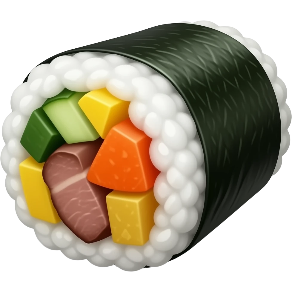 야채와 소불고기가 들어간 바닥에 놓인 한국식 김밥 한 조각 emoji