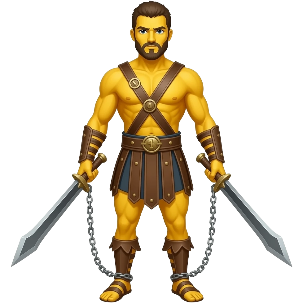 spartacus, minimal, full body, yellow skin, emoji style, more emojis style, more minimal, with weapons, more simplistic, emoji style, chains on wrist emoji
