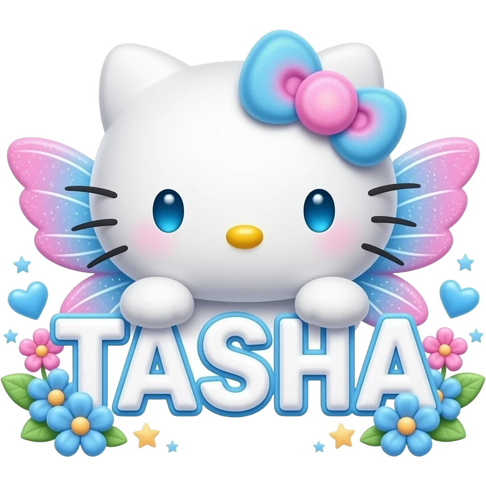 White velvety fur 3D hello kitty head with blue pink gradient 3D flower ...