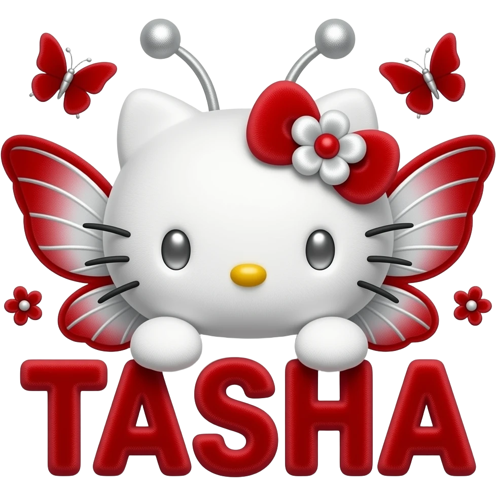 White velvety fur 3D hello kitty head, silver eyes, red silver white 3D ...