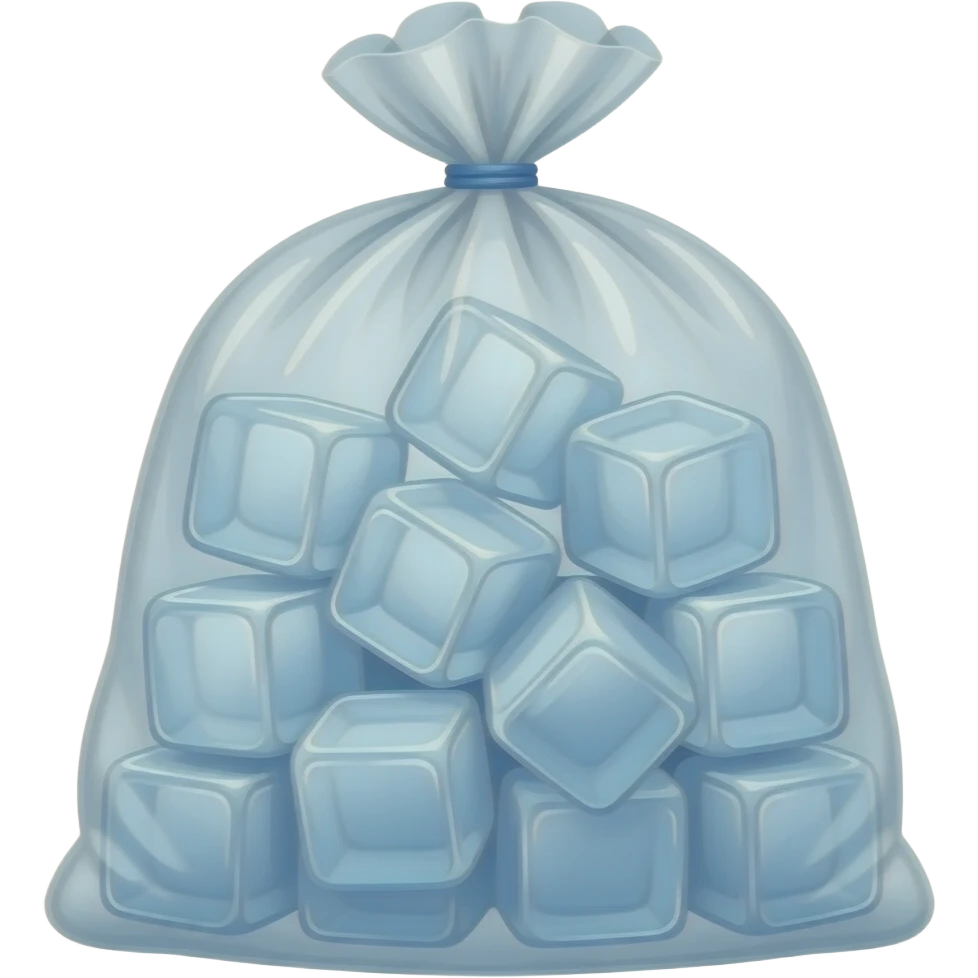 ice cubes in a pack/plastic see through shopping bag closed and knoted from top/opening emoji
