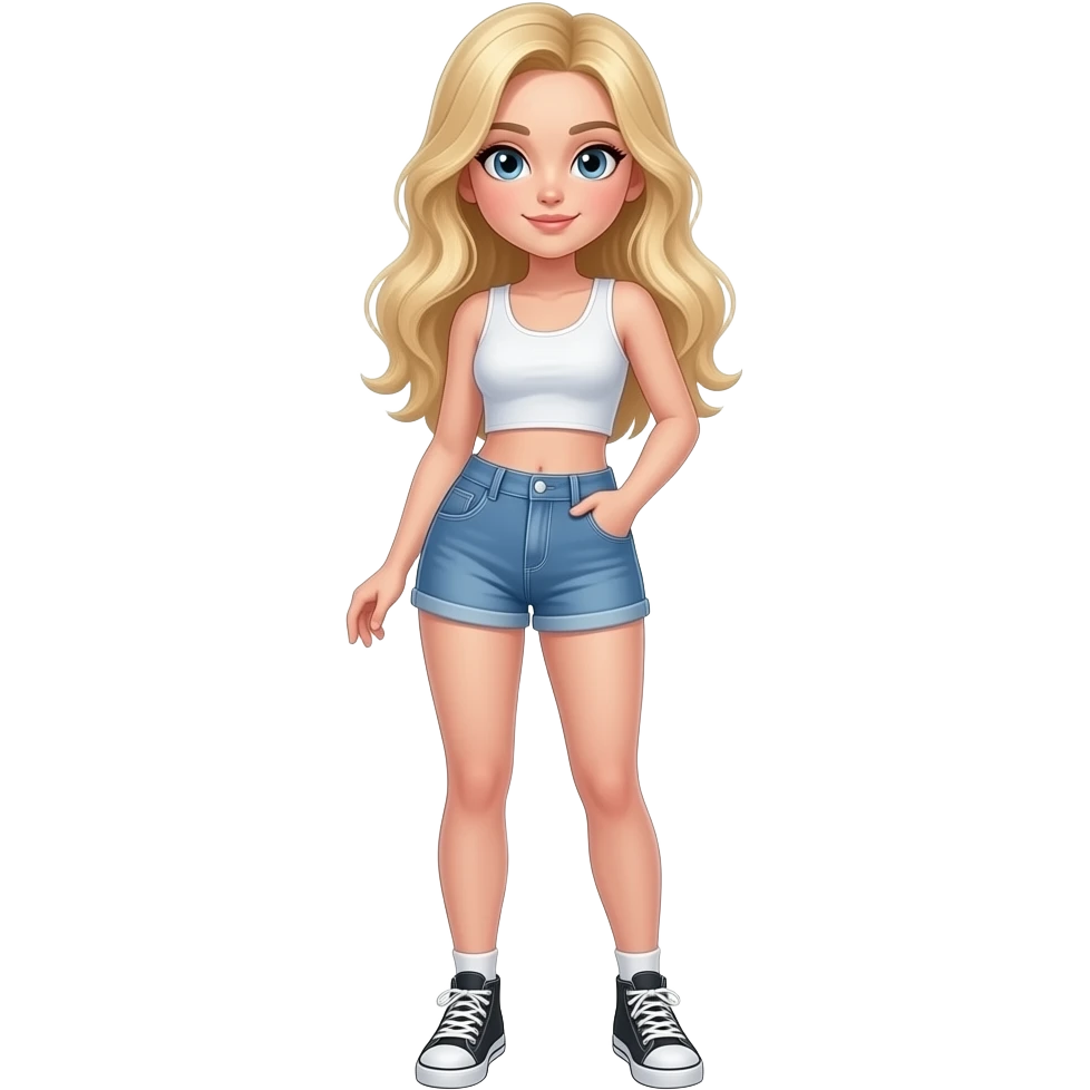 Hot baddie teen, blonde, full body with shoes, crop top, really pretty emoji