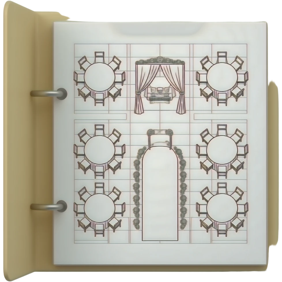 3D emoji of an open folder holding wedding floor plans viewed from ...