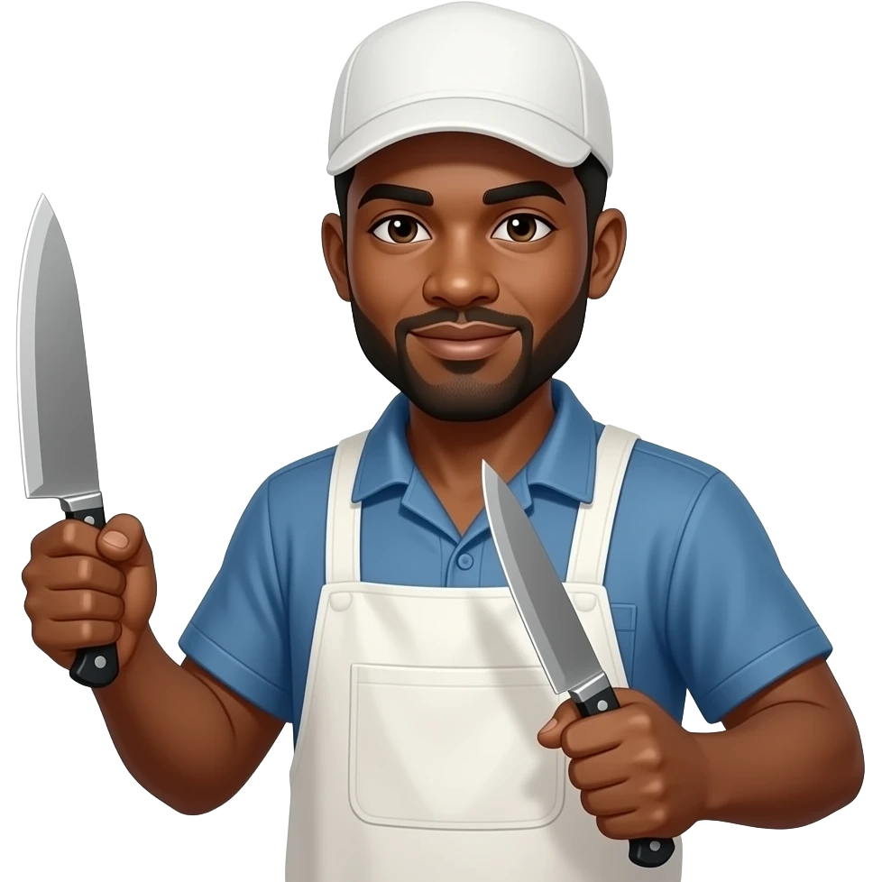 African Slaughter house worker with knives and knife sharpner emoji